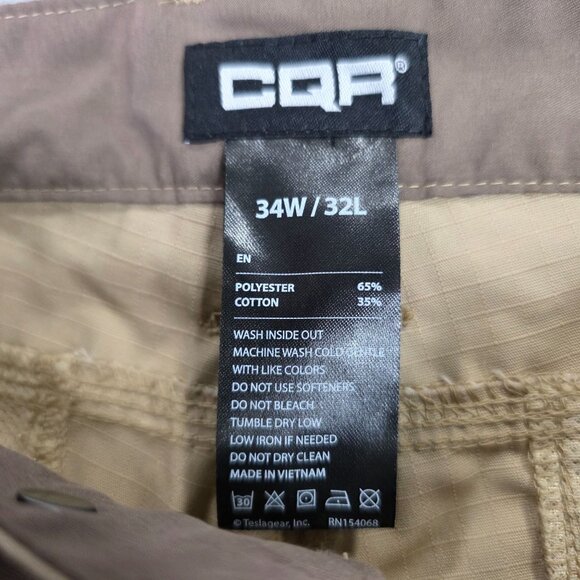 Mens CQR Brown Tactical Cargo Pants Durable Polyester Cotton Blend Size 34X32 - Picture 3 of 9